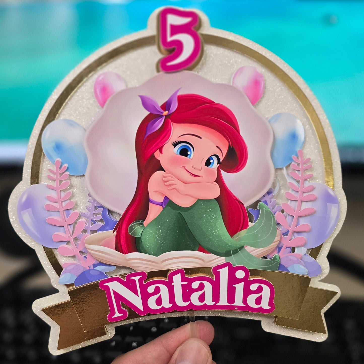 Topper de La Sirenita para Tarta de Cumpleaños – Adorno de Pastel Infantil, Decoración fiesta de La Sirenita