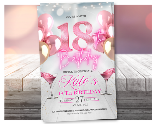 Video de invitación de 18 cumpleaños en oro rosa editable – Invitación de fiesta de estilo elegante, descarga digital