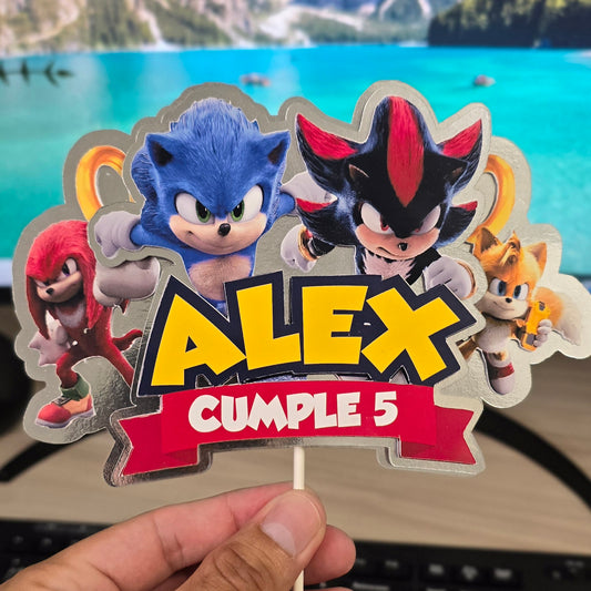 Topper de Sonic para Tarta de Cumpleaños – Adorno de Pastel Infantil, Decoración Gamer para Fiesta Temática, Sonic Cake Topper
