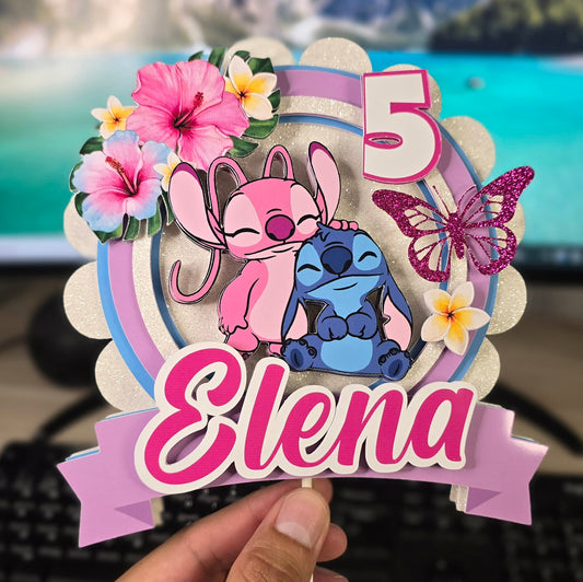 Topper de Stitch y Angel para Tarta de Cumpleaños – Adorno de Pastel Infantil, Decoración Fiesta Hawaiana