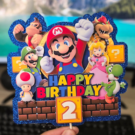 Topper de Mario Bros para Tarta de Cumpleaños – Adorno de Pastel Infantil, Decoración Gamer para Fiesta Temática, Super Mario Cake Topper
