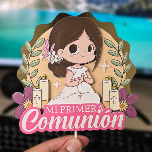 Topper de Primera Comunión para Niña – Adorno de Tarta Elegante, Decoración de Pastel Religiosa