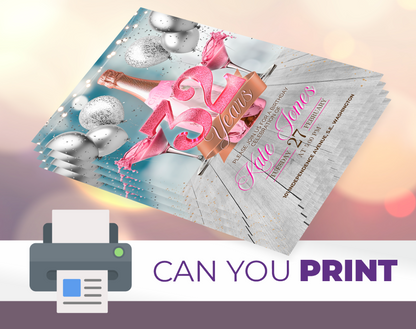Invitación de video de cumpleaños número 32 de champán rosa (rosa con purpurina) | Plantilla de Canva editable