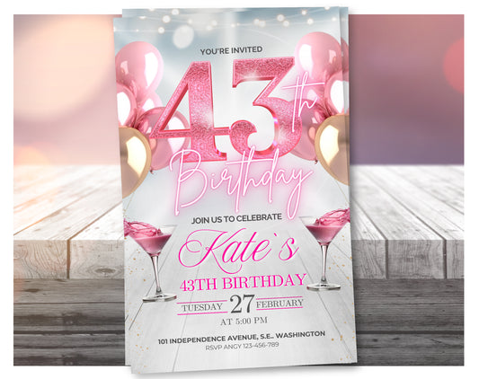 Editable Rose Gold 43rd Birthday Invitation Video – Elegant Style Party Invite, Digital Download
