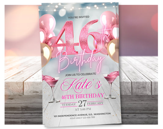 Editable Rose Gold 46th Birthday Invitation Video – Elegant Style Party Invite, Digital Download