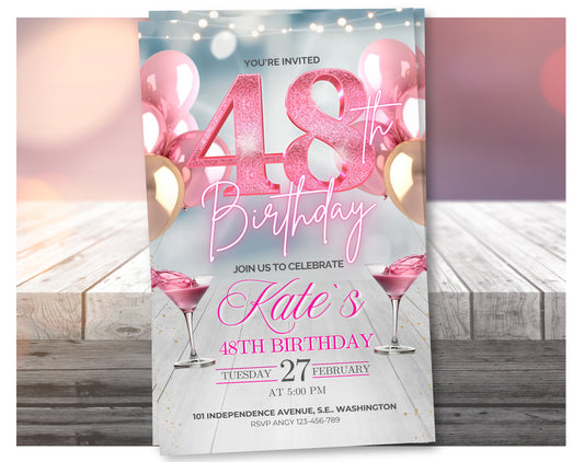 Editable Rose Gold 48th Birthday Invitation Video – Elegant Style Party Invite, Digital Download