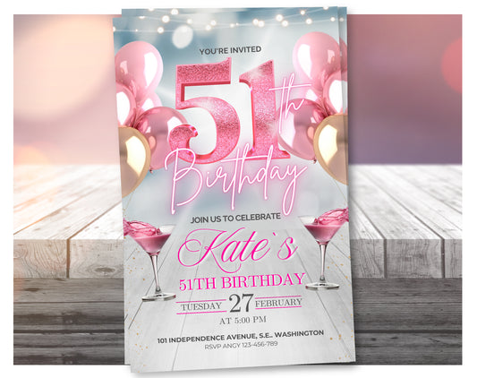 Editable Rose Gold 51st Birthday Invitation Video – Elegant Style Party Invite, Digital Download