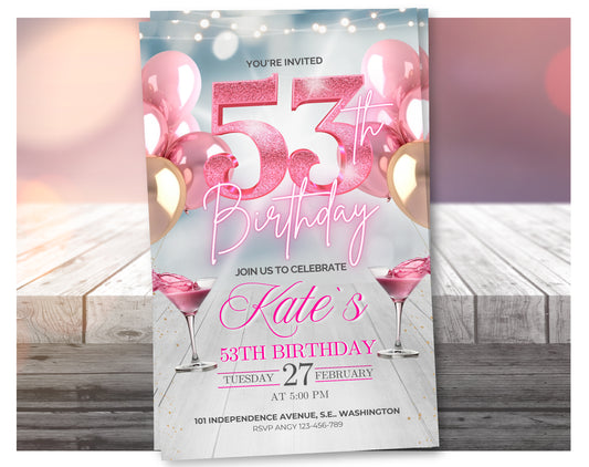 Editable Rose Gold 53rd Birthday Invitation Video – Elegant Style Party Invite, Digital Download
