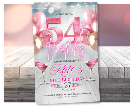 Editable Rose Gold 54th Birthday Invitation Video – Elegant Style Party Invite, Digital Download