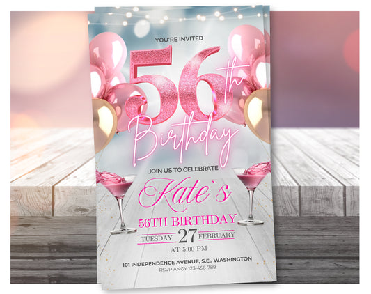 Editable Rose Gold 56th Birthday Invitation Video – Elegant Style Party Invite, Digital Download