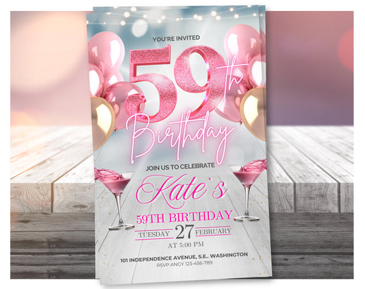 Editable Rose Gold 59th Birthday Invitation Video – Elegant Style Party Invite, Digital Download