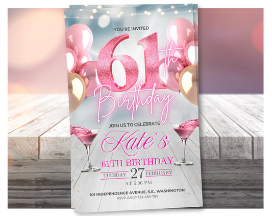Editable Rose Gold 61st Birthday Invitation Video – Elegant Style Party Invite, Digital Download