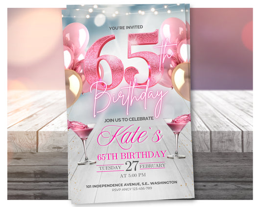 Editable Rose Gold 65th Birthday Invitation Video – Elegant Style Party Invite, Digital Download