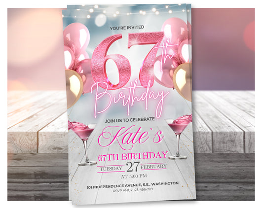 Editable Rose Gold 67th Birthday Invitation Video – Elegant Style Party Invite, Digital Download