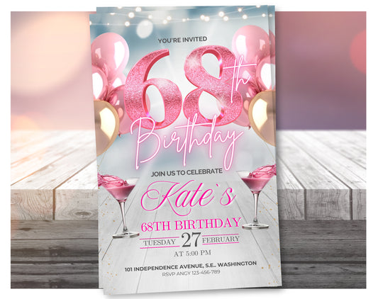 Editable Rose Gold 68th Birthday Invitation Video – Elegant Style Party Invite, Digital Download