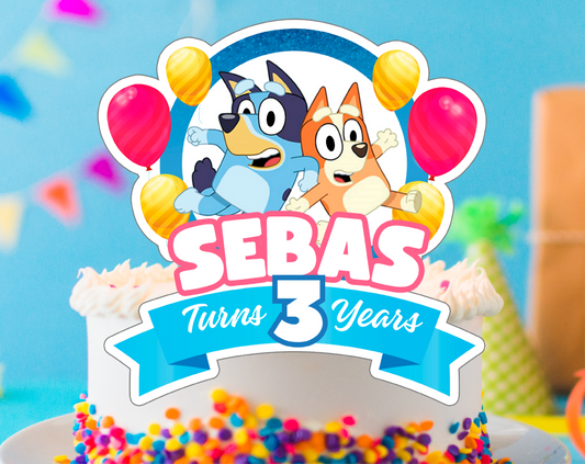 Bluey Boy Cake Topper - Editable Canva Template | Blue Family Birthday Party Printable 💙🐾