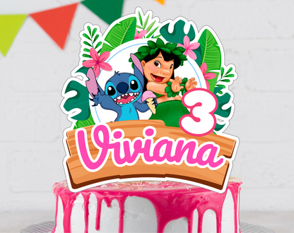 Lilo & Stitch Cake Topper - Plantilla de Canva Editable | Imprimible de Cumpleaños Ohana Tropical 🌺💙