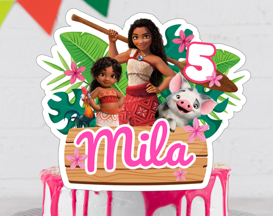 Moana Cake Topper - Editable Canva Template | Tropical Island Princess Birthday Party Printable 🌺🌊