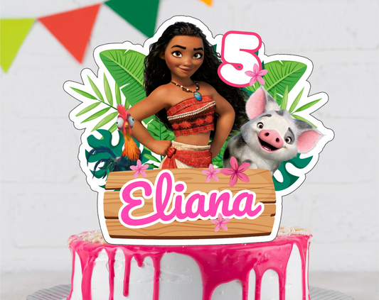 Moana Cake Topper - Editable Canva Template | Tropical Island Princess Birthday Party Printable 🌺🌊