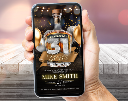 Luxury 31st Birthday Invitation Whisky Style 🥃 | Editable Canva Template | Elegant Gold Invite