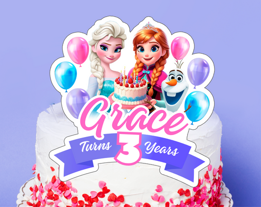Frozen Elsa & Anna Cake Topper - Editable Canva Template | Winter Wonderland Birthday Party Printable ❄️✨👑
