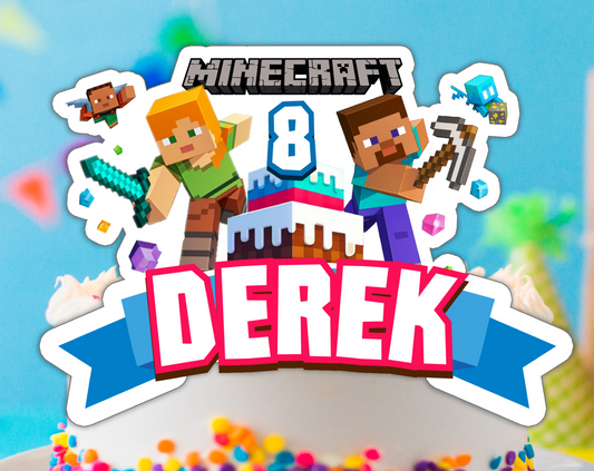 Minecraft Cake Topper - Editable Canva Template | Pixel Video Game Birthday Party Printable 🎮⛏️🟩