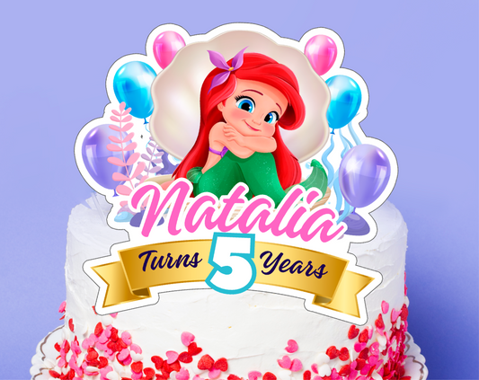 Little Mermaid Ariel Cake Topper - Editable Canva Template | Under the Sea Birthday Printable Decoration 🧜‍♀️✨