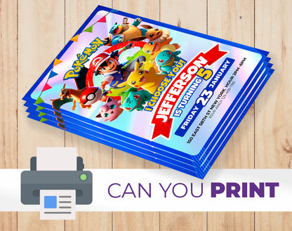 Invitación de cumpleaños de Pokémon - Plantilla editable de Canva | Invitación digital de Pikachu Gotta Catch 'Em All ⚡️⚡️