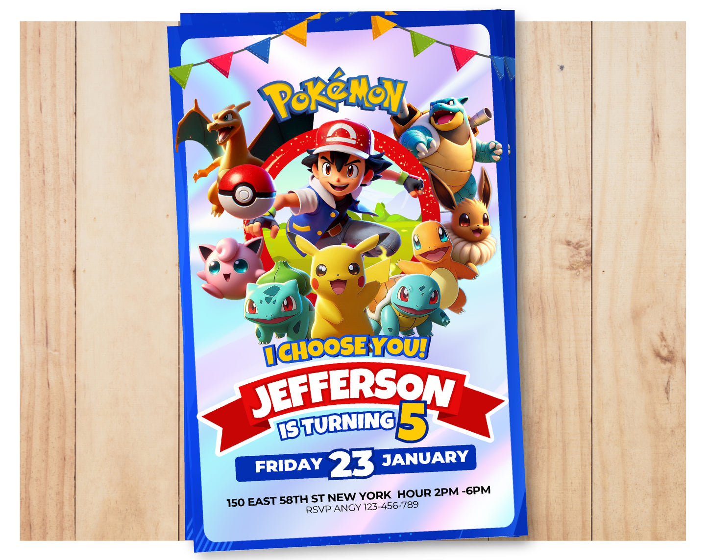 Invitación de cumpleaños de Pokémon - Plantilla editable de Canva | Invitación digital de Pikachu Gotta Catch 'Em All ⚡️⚡️