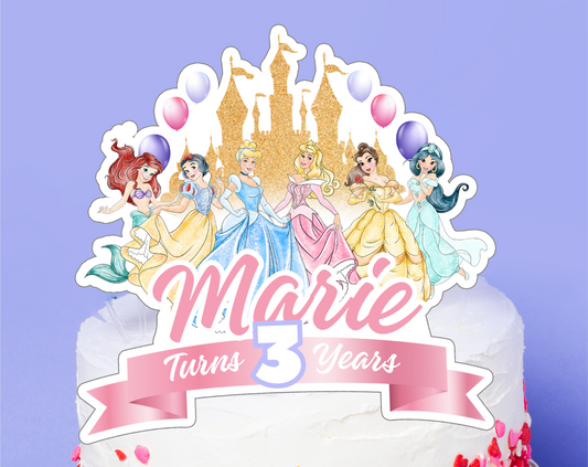 Disney Princess Cake Topper - Editable Canva Template | Magical Fairytale Royal Birthday Party Printable 👑✨👸