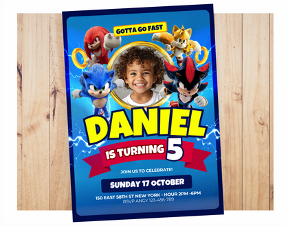 Invitación Animada de Cumpleaños de Sonic - Plantilla Editable de Canva | Invitación Digital de Video Rápida 💙⚡️