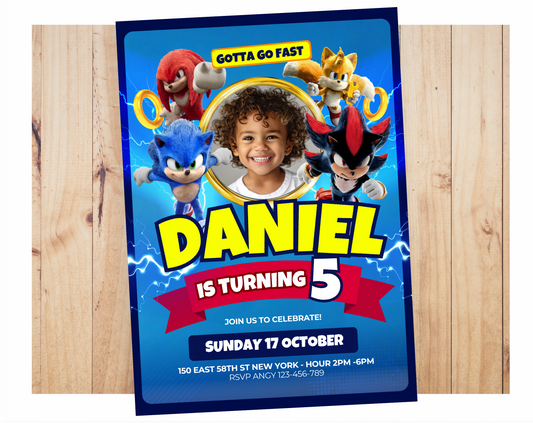 Invitación Animada de Cumpleaños de Sonic - Plantilla Editable de Canva | Invitación Digital de Video Rápida 💙⚡️