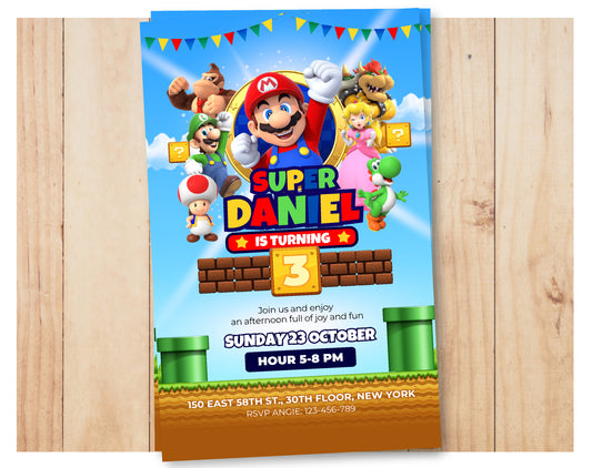 Invitación de Cumpleaños de Super Mario Bros - Plantilla Editable de Canva | Invitación Digital de Videojuego 🎮🍄