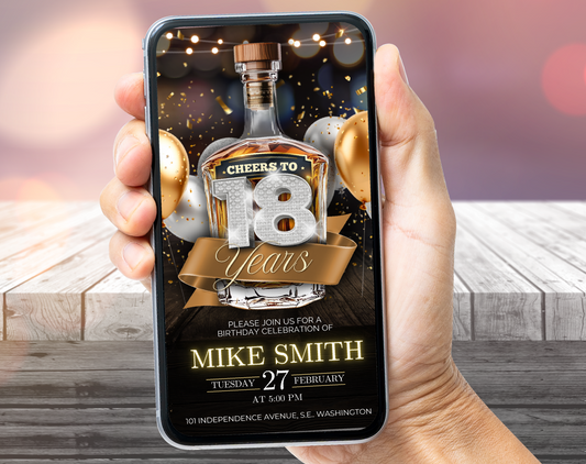Luxury 18th Birthday Invitation Whisky Style 🥃 | Editable Canva Template | Elegant Gold Invite