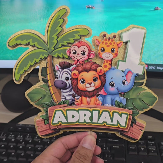 Topper de Animalitos de la Selva para Tarta de Cumpleaños – Adorno de Pastel Infantil, Decoración Fiesta Animales de la Selva