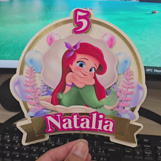 Topper de La Sirenita para Tarta de Cumpleaños – Adorno de Pastel Infantil, Decoración fiesta de La Sirenita