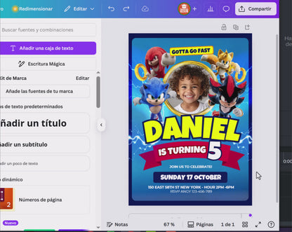 Invitación Animada de Cumpleaños de Sonic - Plantilla Editable de Canva | Invitación Digital de Video Rápida 💙⚡️