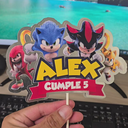 Topper de Sonic para Tarta de Cumpleaños – Adorno de Pastel Infantil, Decoración Gamer para Fiesta Temática, Sonic Cake Topper