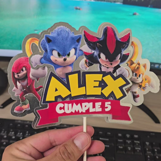 Topper de Sonic para Tarta de Cumpleaños – Adorno de Pastel Infantil, Decoración Gamer para Fiesta Temática, Sonic Cake Topper