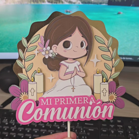 Topper de Primera Comunión para Niña – Adorno de Tarta Elegante, Decoración de Pastel Religiosa