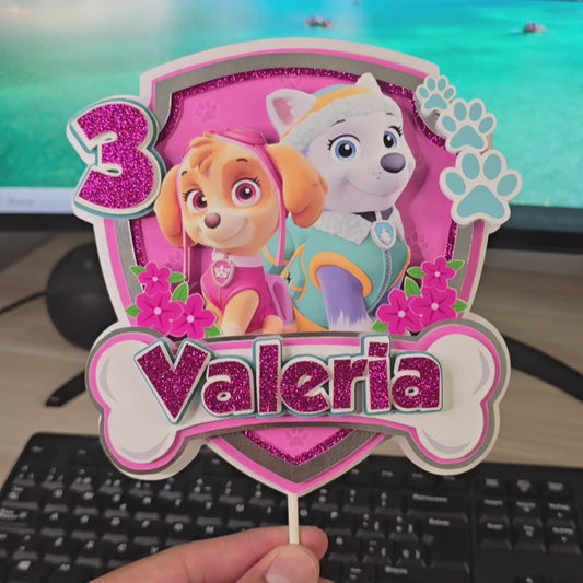 Topper de Paw Patrol  de niña para Tarta de Cumpleaños – Adorno de Pastel Infantil, Decoración Fiesta Patrulla Canina