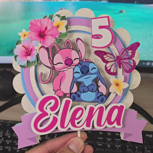 Topper de Stitch y Angel para Tarta de Cumpleaños – Adorno de Pastel Infantil, Decoración Fiesta Hawaiana