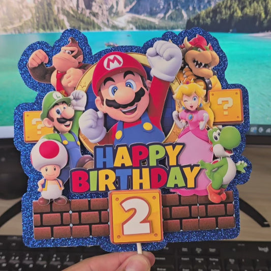 Topper de Mario Bros para Tarta de Cumpleaños – Adorno de Pastel Infantil, Decoración Gamer para Fiesta Temática, Super Mario Cake Topper