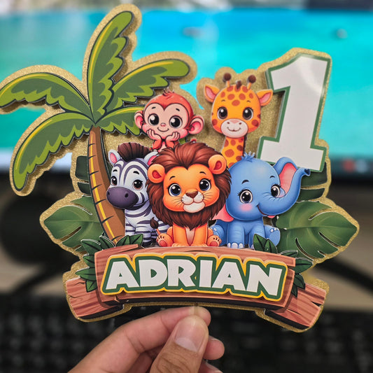Topper de Animalitos de la Selva para Tarta de Cumpleaños – Adorno de Pastel Infantil, Decoración Fiesta Animales de la Selva