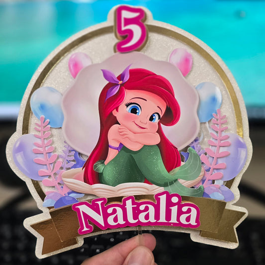 Topper de La Sirenita para Tarta de Cumpleaños – Adorno de Pastel Infantil, Decoración fiesta de La Sirenita