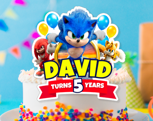 Sonic the Hedgehog Cake Topper - Editable Canva Template | Fast Video Game Birthday Party Printable 💙⚡️🌀