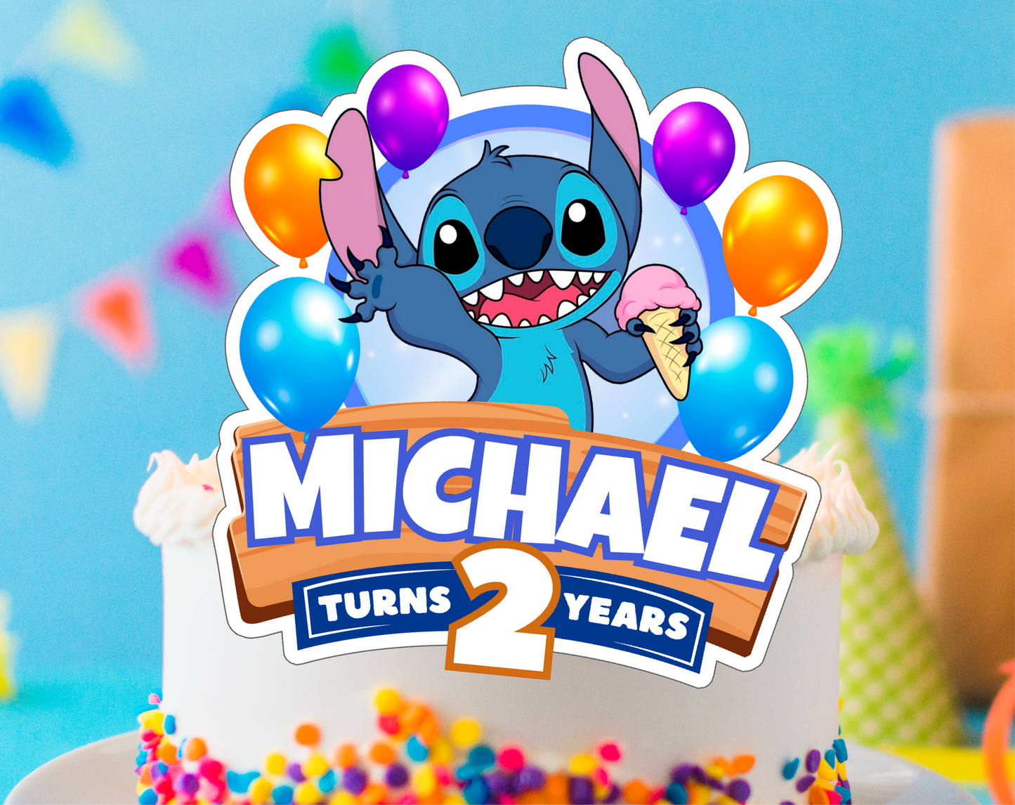 Stitch Cake Topper - Editable Canva Template | Lilo & Stitch Hawaiian Birthday Party Printable 💙🌺