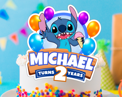 Stitch Cake Topper - Editable Canva Template | Lilo & Stitch Hawaiian Birthday Party Printable 💙🌺