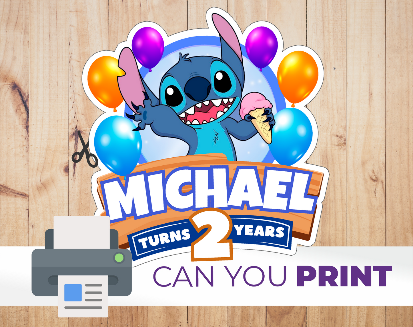 Stitch Cake Topper - Editable Canva Template | Lilo & Stitch Hawaiian Birthday Party Printable 💙🌺