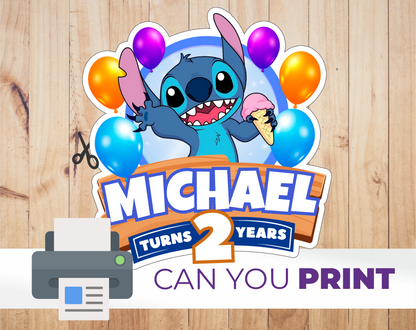 Stitch Cake Topper - Editable Canva Template | Lilo & Stitch Hawaiian Birthday Party Printable 💙🌺